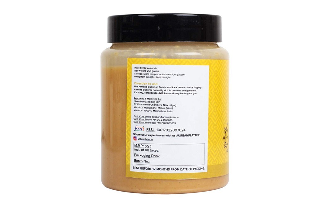 Urban Platter Blanched Almond Butter    Plastic Jar  250 grams